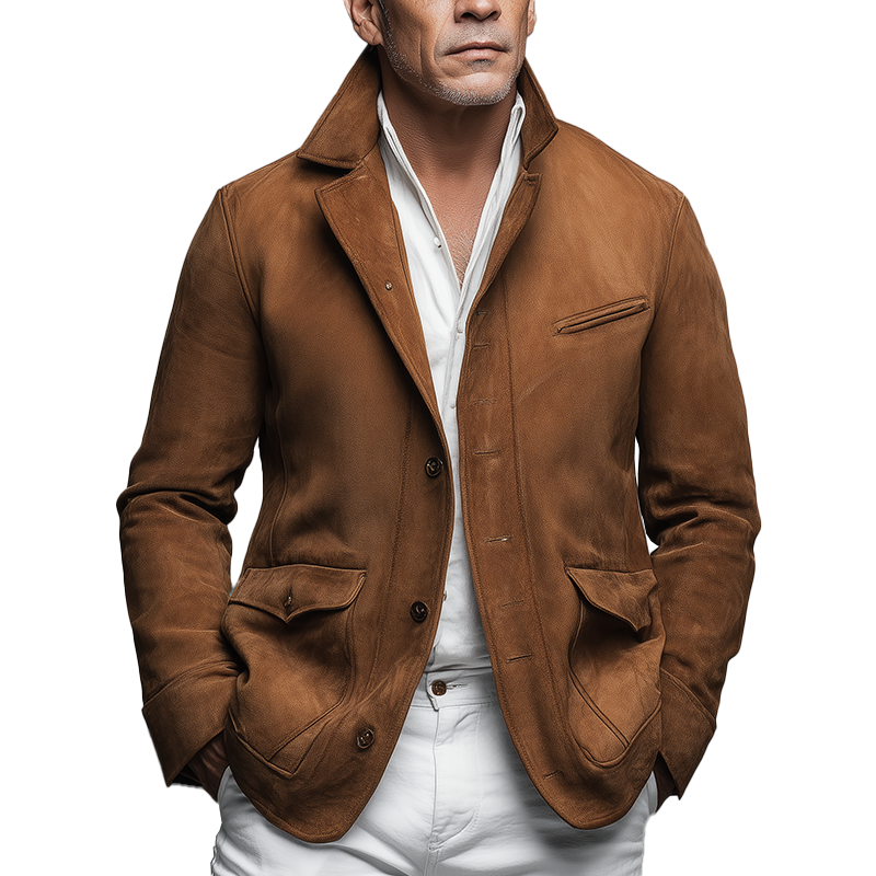 Men's Brown Faux Suede Vintage Casual Short Coat MTA2727H2P