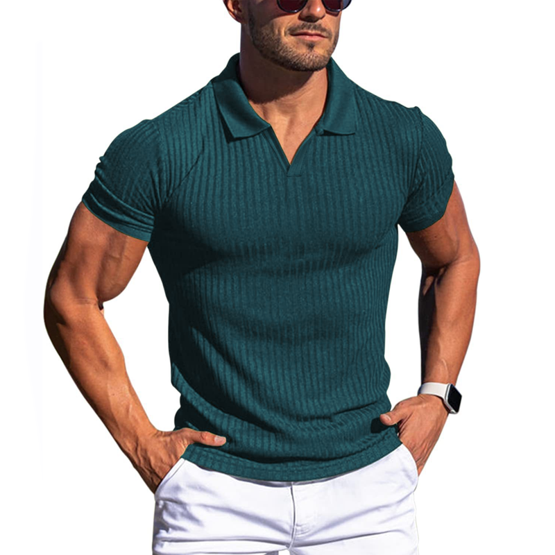 Kurzarm-Poloshirt mit einfarbigem Streifenmuster und Revers für Herren 66319205Z