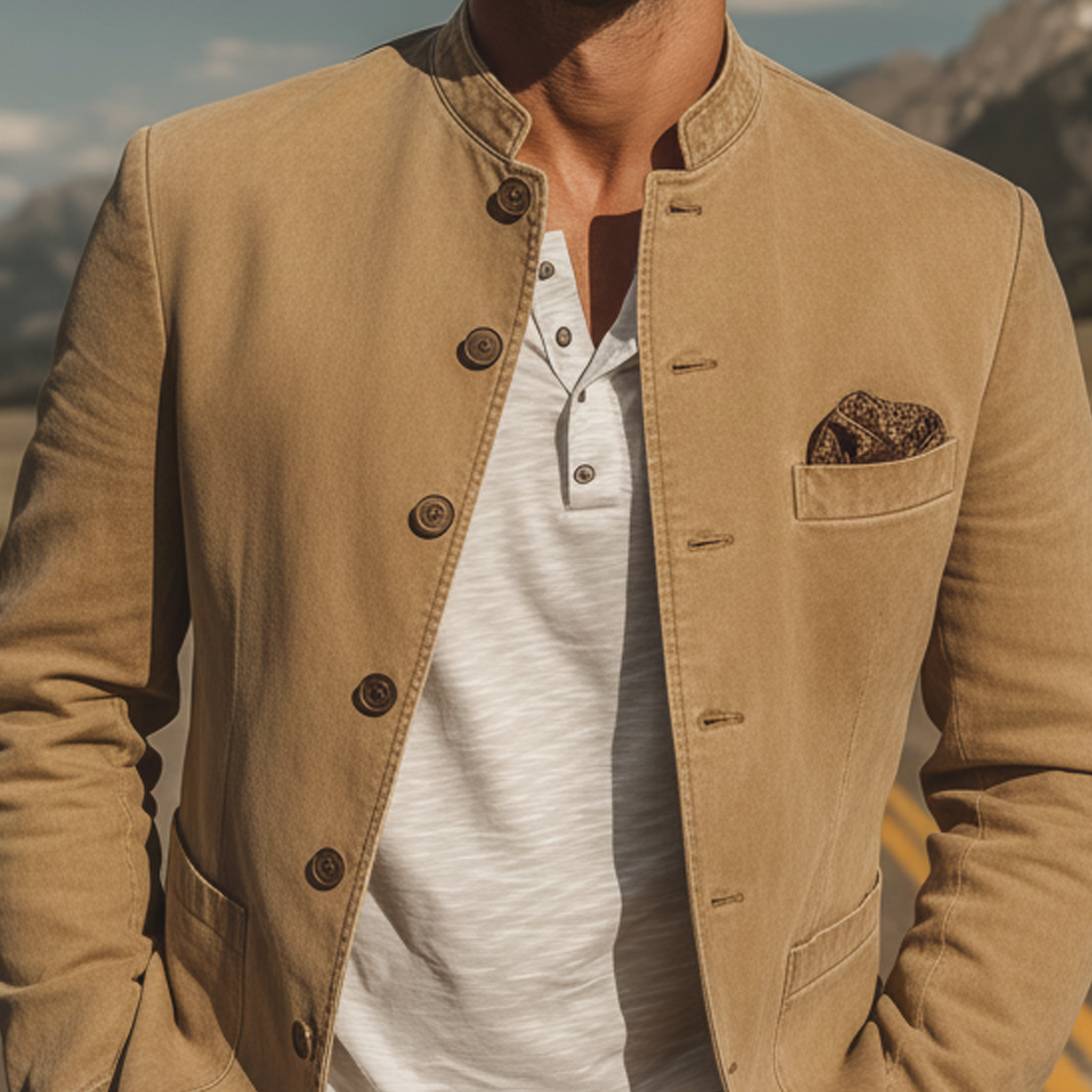 Men's Classic Vintage Washed Twill Cotton Stand-collar Jacket MTA1104L6K