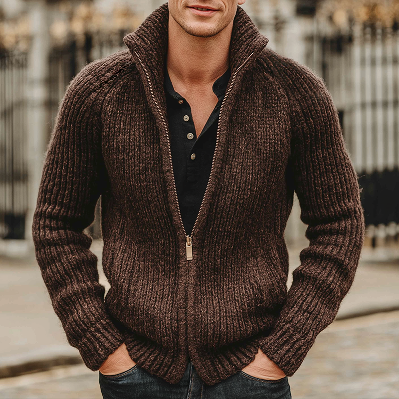 Men's Retro Casual Knit Zipper Cardigan MTA2138J1TO