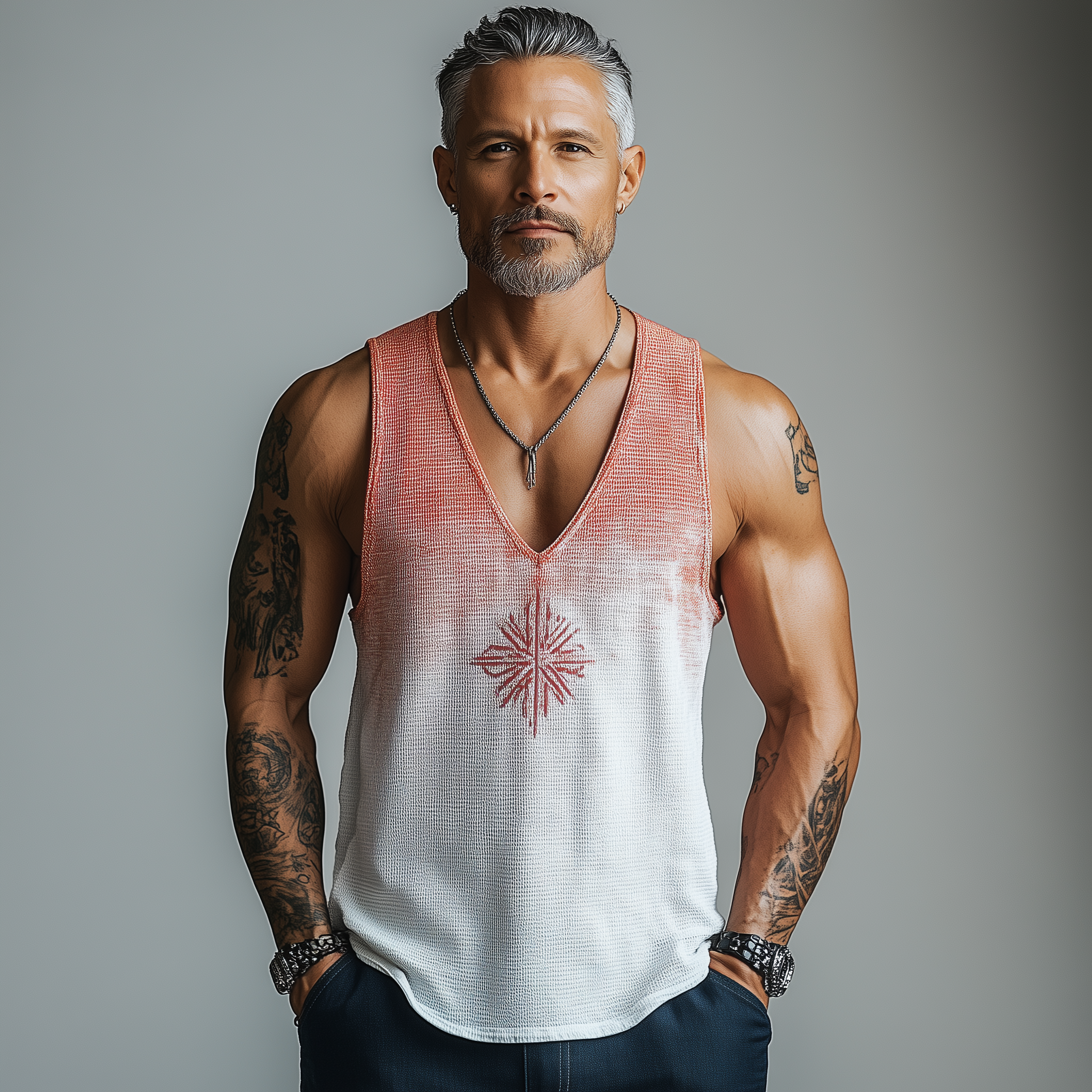 Men's Summer Fashion Gradient Print Waffle Tank Top MTA2677F3P