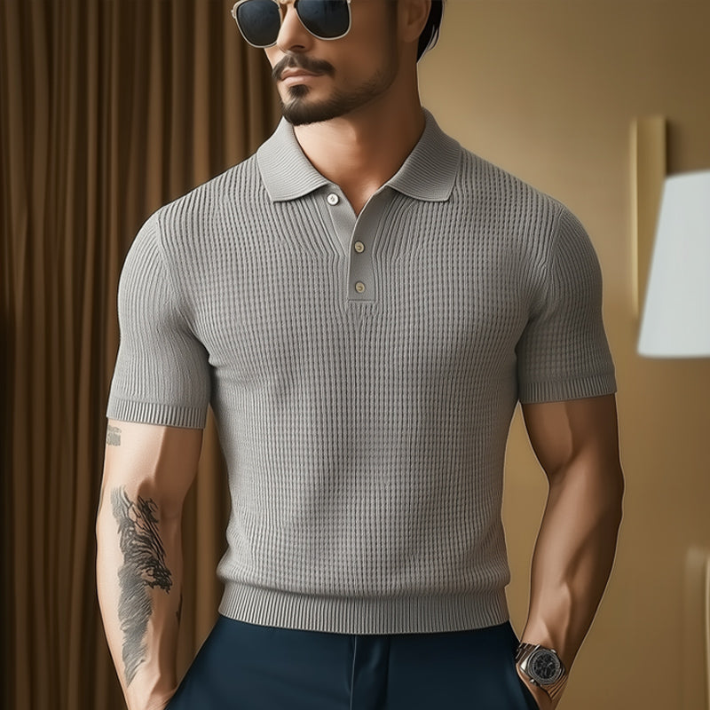 Men'S Summer Business Knitted Polo Neck Short Sleeve T-Shirt MTA1298E4U