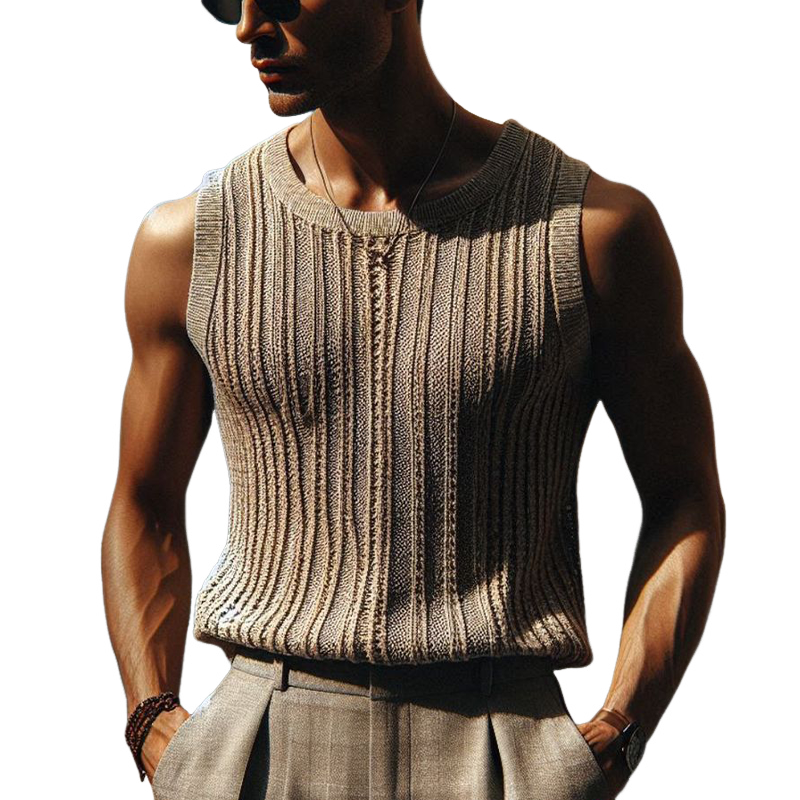 Men's Summer Basic Knitted Striped Tank Top MTA1335F8U