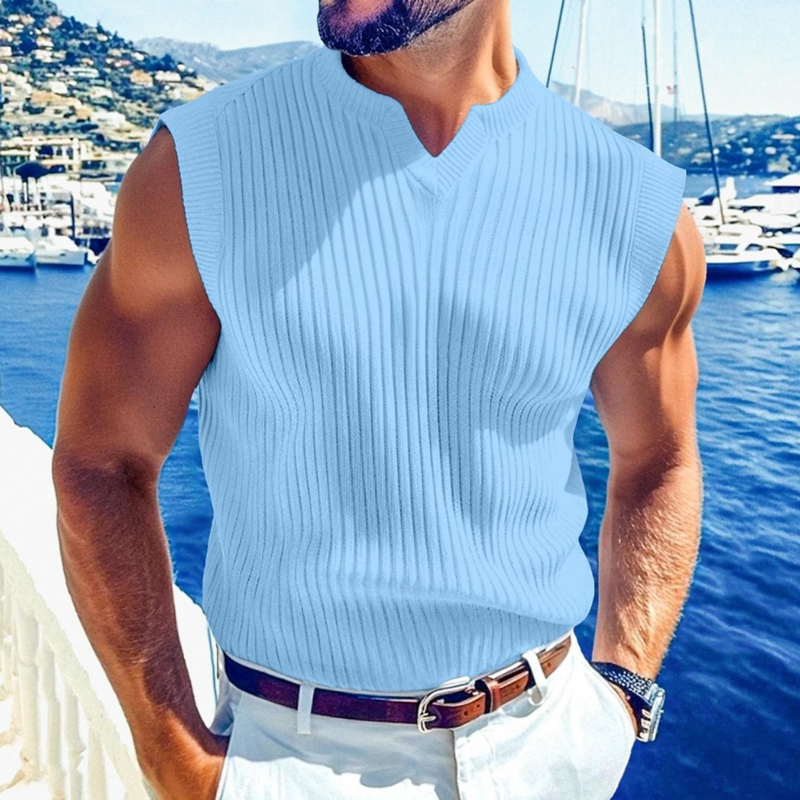 Men's Casual Breathable Solid Color V-neck Slim Fit Knitted Pullover Vest MTA3014F4M