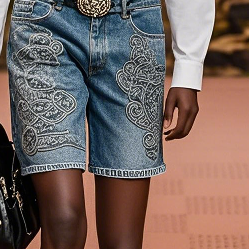 Men'S Fashion Retro Embroidered Straight Denim Shorts MTA0943E1Z
