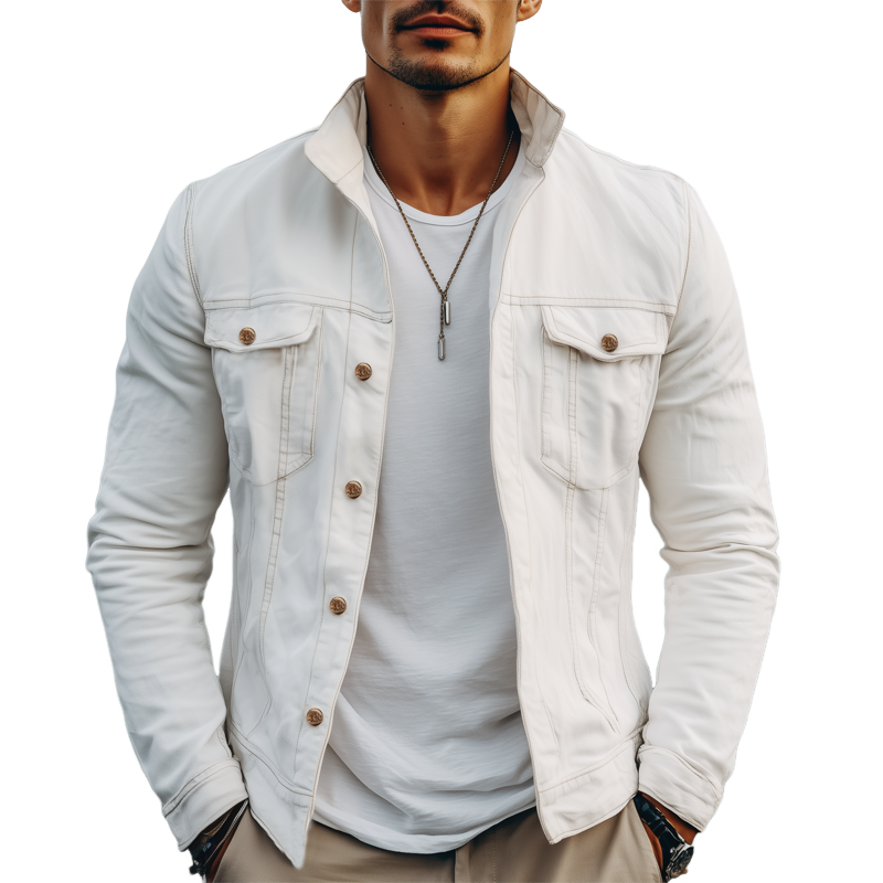 Men's Spring And Autumn Classic Stand Collar Button Cotton Jacket MTA0646H2U