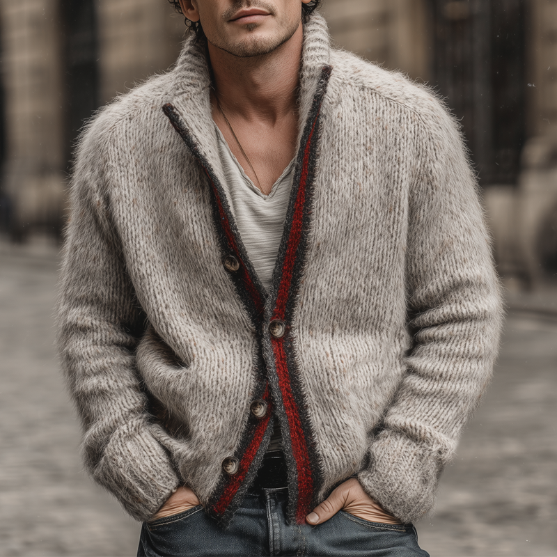 Men's Classic Color-blocked Stand-up Collar Button-down Knit Cardigan MTA2910J8U