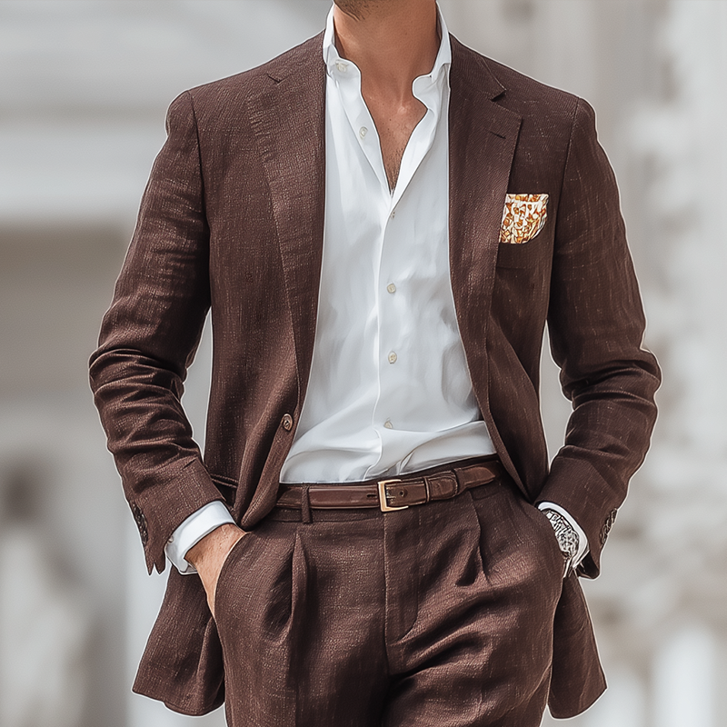 Men's Retro Casual Cotton Linen Blazer Two-Piece Set MTZ0484B4TO