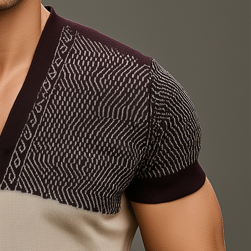 Men's Fashion Knitted Jacquard Short Sleeve T-Shirt MTA2551G0P