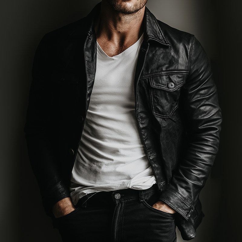 Men's Retro Casual PU Button-Up Lapel Leather Jacket  MTA2712K5TO