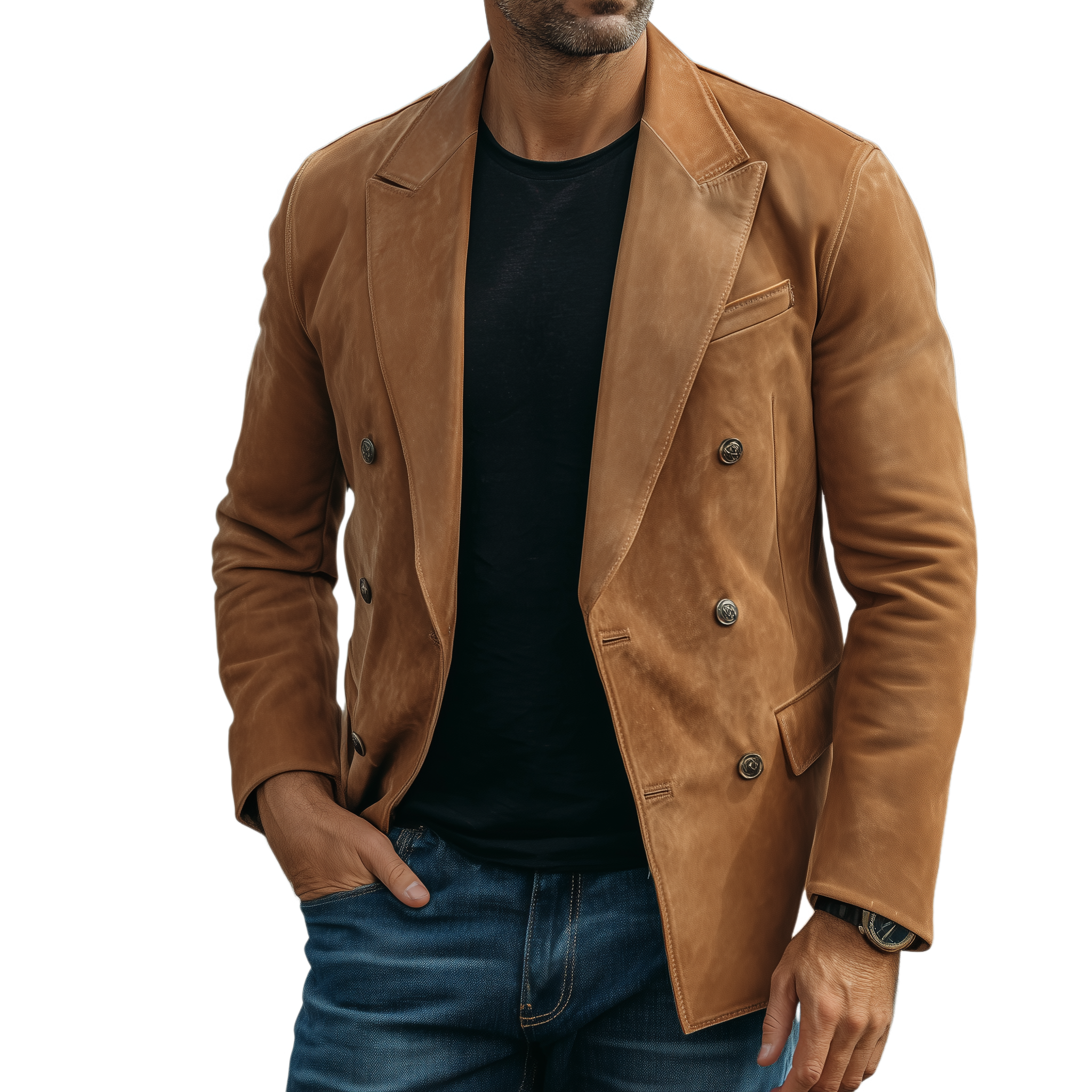 Men's Classic Retro Solid Color Suede Double-breasted Slim-fit Blazer MTA0550H0K