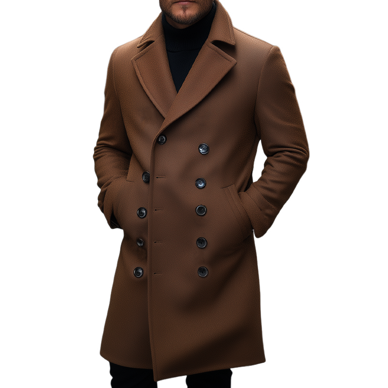 Men's Vintage Solid Color Double-breasted Lapel Long Coat MTA2833H0X