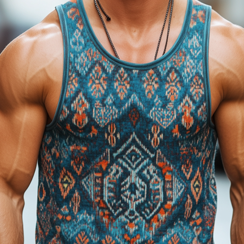 Men's Retro Casual Ethnic Style Geometric Print Round Neck Tank Top 94330869TO