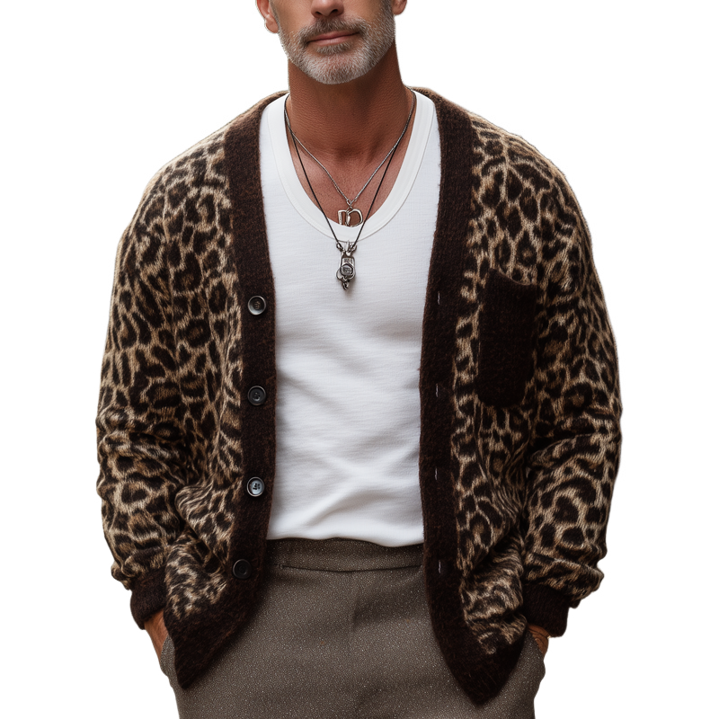 Men's Vintage Leopard Knit Button Cardigan MTA1478H8U