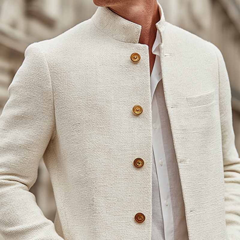 Men's Retro Casual Solid Color Tweed Stand Collar Mid-Length Coat MTA2818J9TO