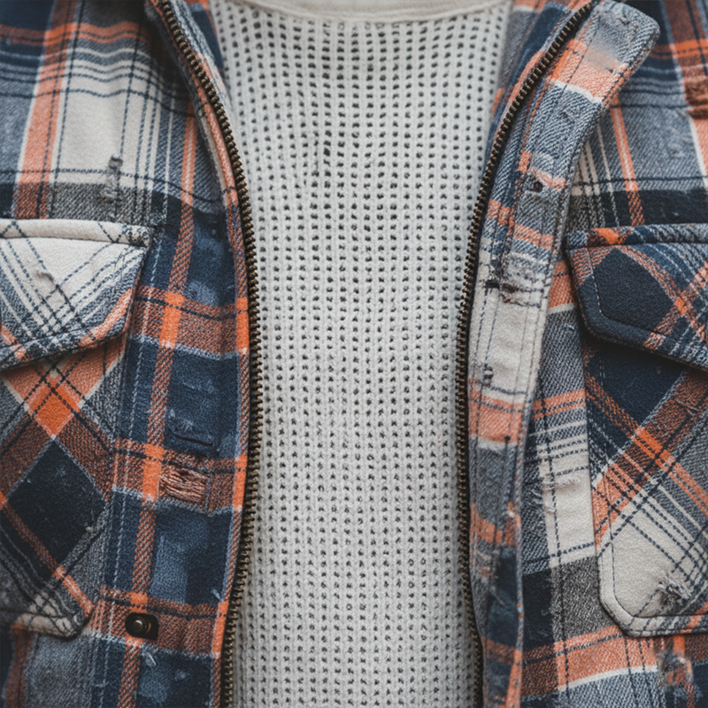 Men's Winter Retro Distressed Plaid Hooded Warm Jacket MTA1062K4P