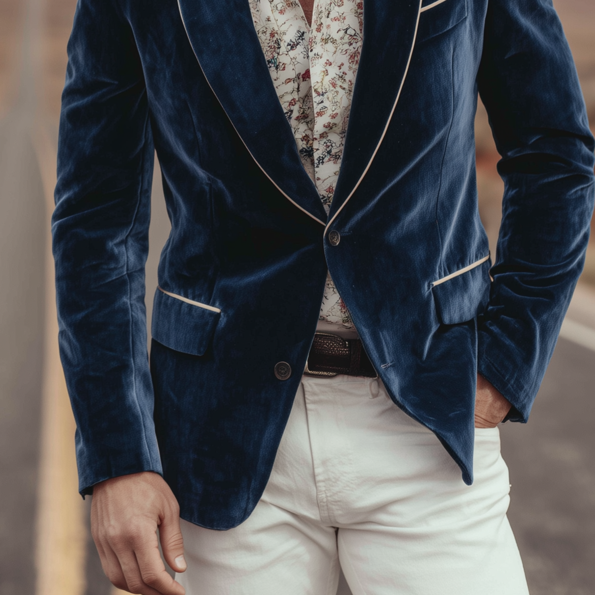 Men's Classic Retro Western Style Velvet Single-breasted Slim-fit Blazer MTA2508H2K