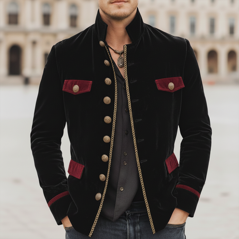 Men's Classic Stand-collar Velvet Single-breasted Slim-fit Jacket MTA0538L5U