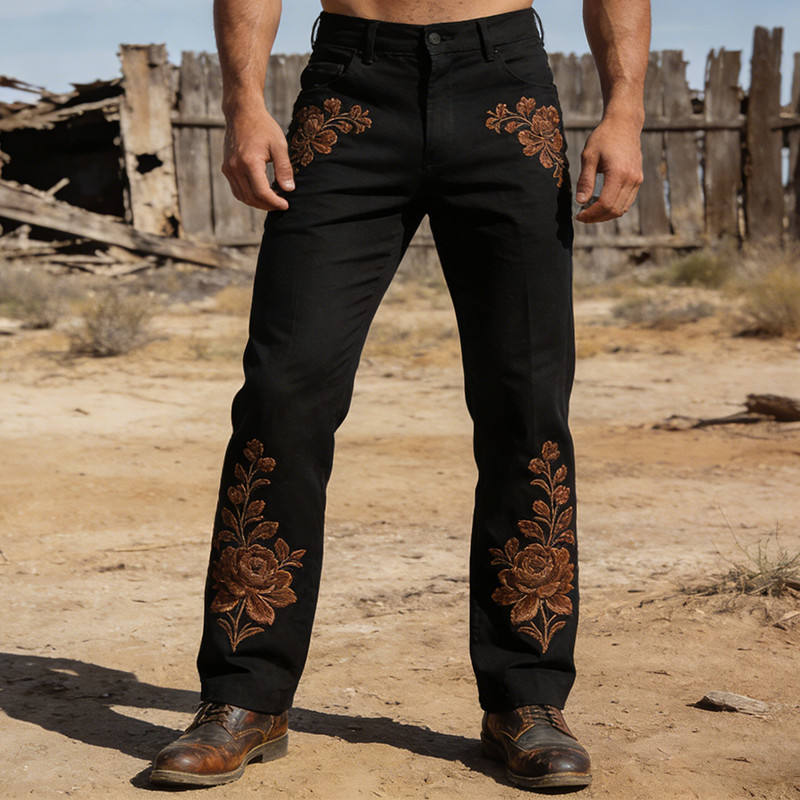 Men's Retro Cotton Embroidered Casual Pants MTZ1237A6TO