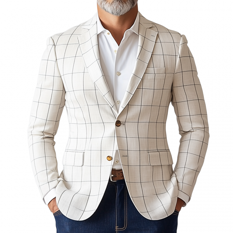 Men's Vintage Elegant Plaid Notch Lapel Single Breasted Slim Fit Blazer MTA1919G0M