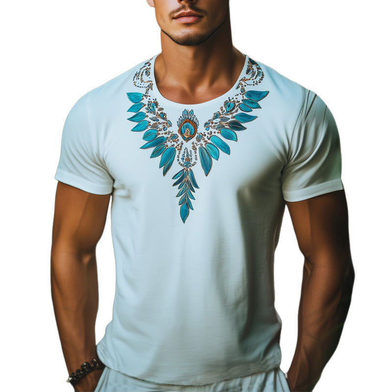Men's Summer Indian Style Embroidered Short Sleeve T-Shirt MTA1057E8U