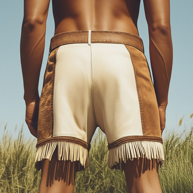 Men's Summer Western Cowboy Style Colorblock Tassel Shorts MTA0793E3U