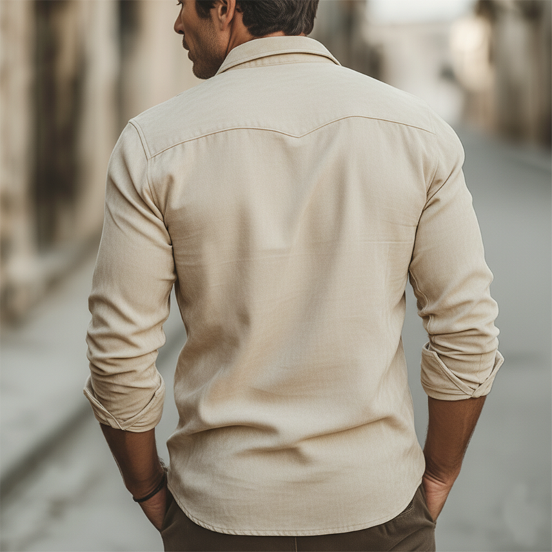 Men's Retro Beige Floral Embroidered Faux Suede Long-Sleeved Shirt MTZ2120A2U