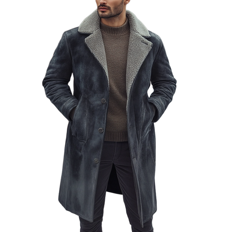 Men's Warm Patchwork Polar Fleece And Faux Suede Patchwork Long Coat MTA0983I8X