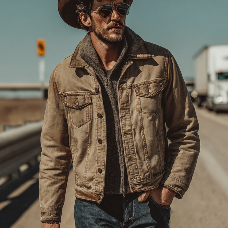 Men's Vintage Western Style Lapel Denim Jacket MTA0570H8X