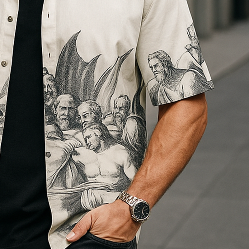 Men's Summer Fashion Printed Polyester Blended Short Sleeve Shirt MTA1262F9P