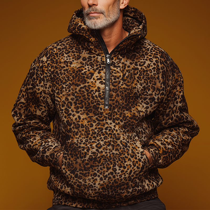 Men's Vintage Leopard Print Cotton Blend Hoodie MTA1453H4P
