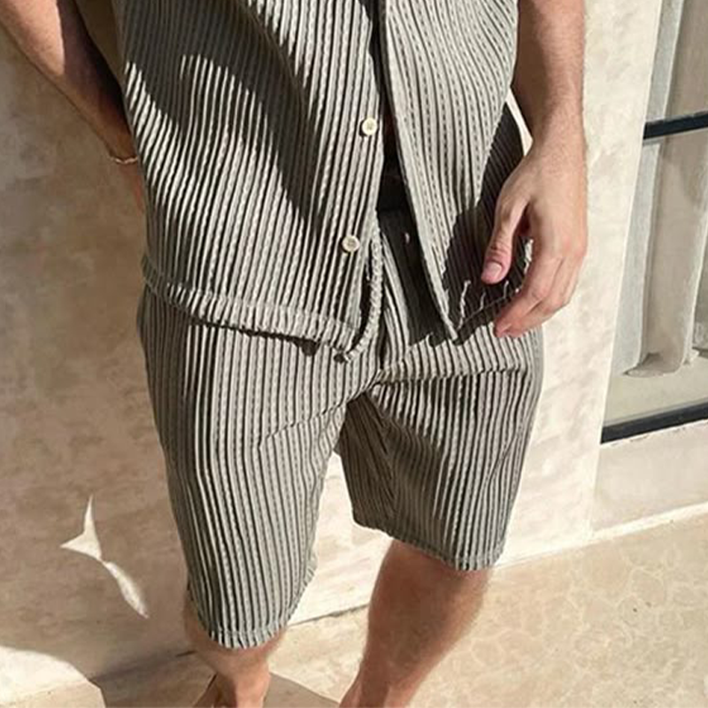 Men's Summer Fashion Casual Textured Fabric Short Sleeve Shirt Shorts Set MTA1626F3U