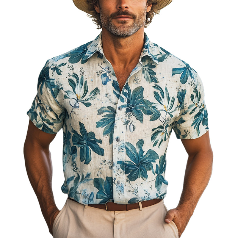 Men's Summer Casual Vacation Beach Print Short-Sleeved Shirt MTA2682E5U