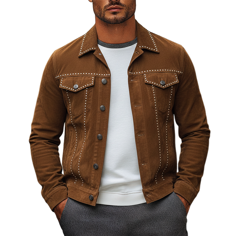 Men's Vintage Studded Faux Suede Lapel Jacket MTA1488J5X