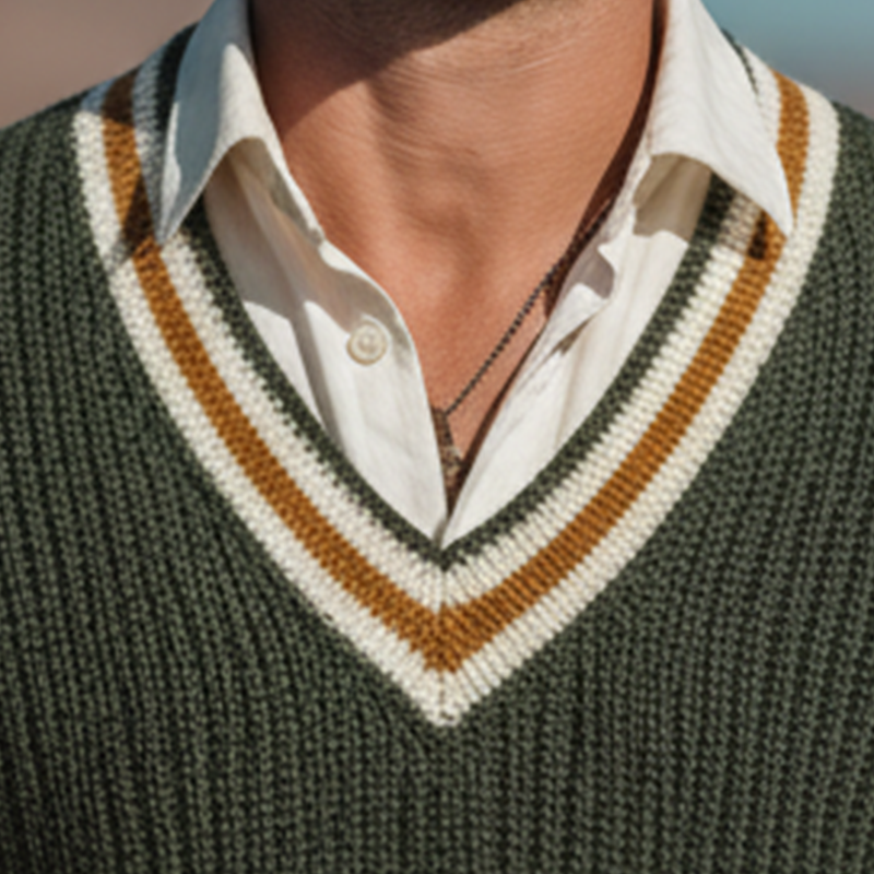 Men's Autumn Fashion Cotton Knitted Contrast Color V-Neck Sweater MTA1736I9P