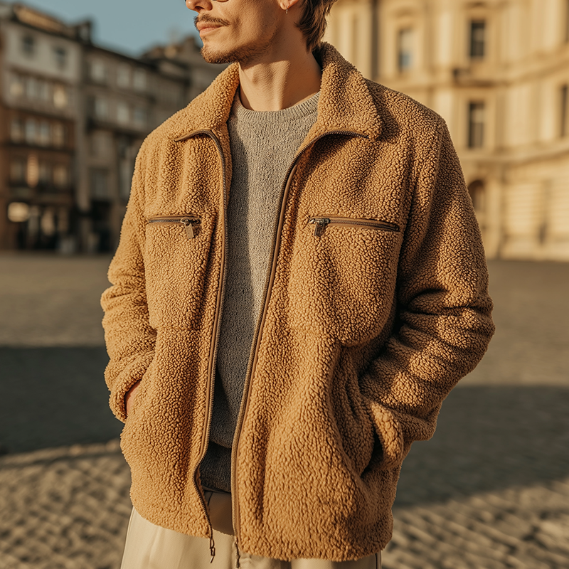 Men's Winter Fashion Faux Sherpa Zipper Warm Jacket MTA2282J4P