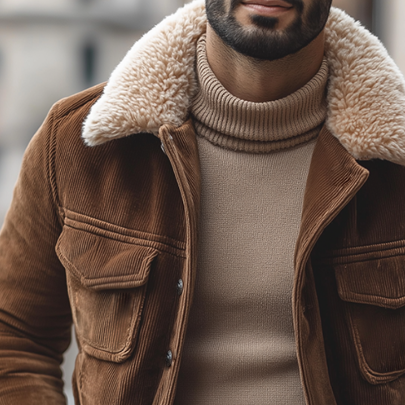 Men's Retro Casual Corduroy Warm Lapel Button Jacket MTA3048J7TO