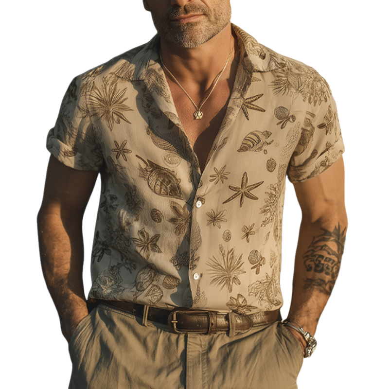 Men's Summer Beach Printed Casual Short Sleeve Shirt MTA1830F6U
