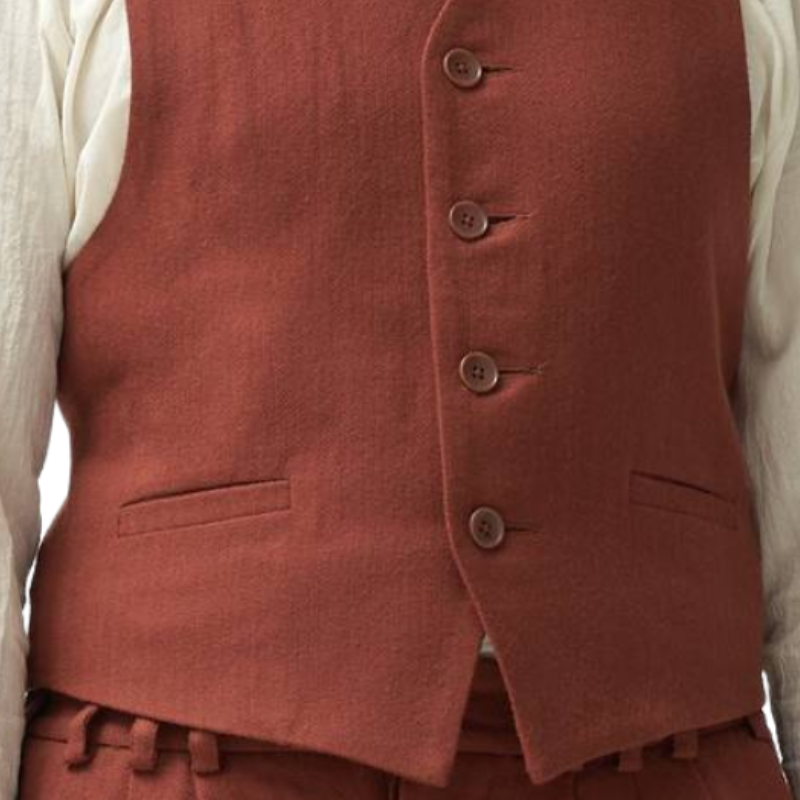 Men's Retro Trend Cotton and Linen V-neck Single-breasted Vest 28851336F