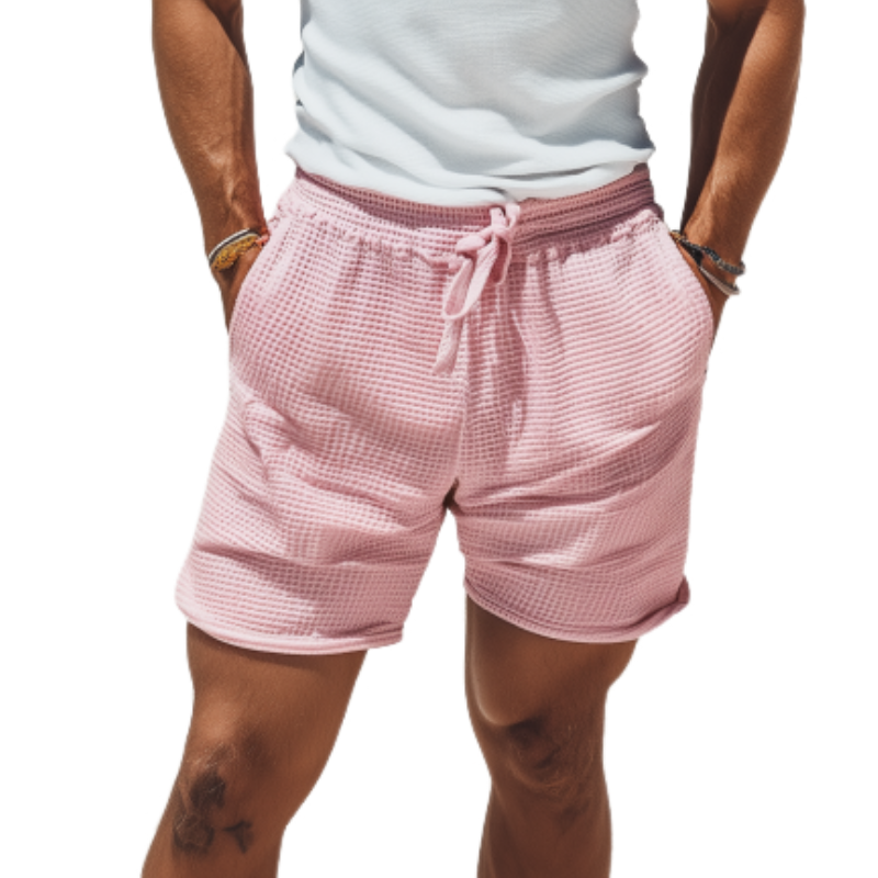 Klassiske, uformelle, elastiske, vaffelstrandshorts for menn 96778086K