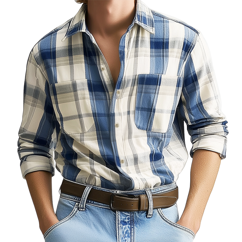 Men's Business Classic Plaid Cotton Long Sleeve Shirt MTA2958G4U