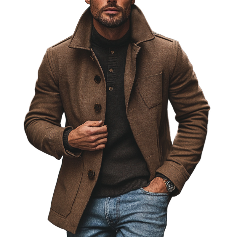 Men's Solid Color Imitation Wool Blend Lapel Single-breasted Jacket MTA2848I2X