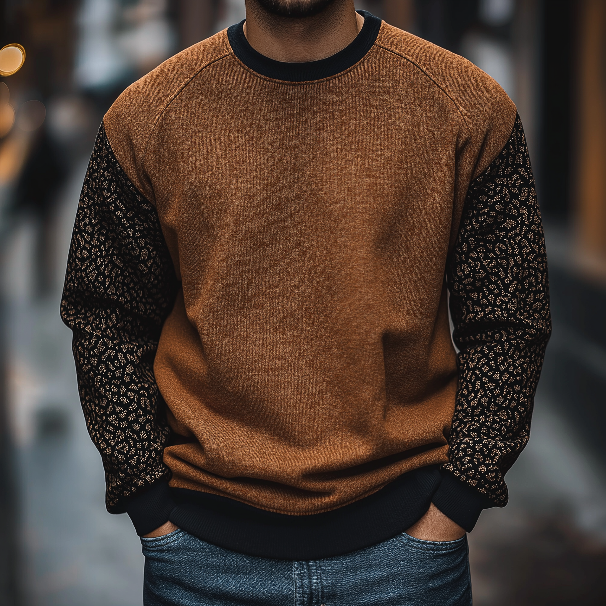 Men's Winter Retro Print Cotton Blend Crew Neck Sweatshirt MTA3075J3P