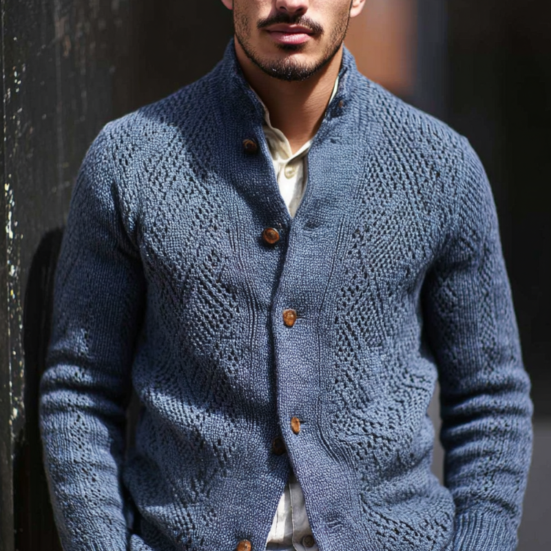 Men's Fashion Jacquard Stand Collar Single Breasted Knitted Cardigan MTA1955H0Z