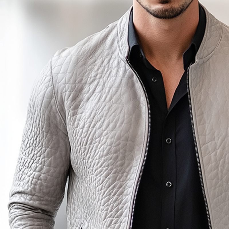 Men's Vintage Casual Faux Leather Stand Collar Zipper Jacket MTA1733I0TO