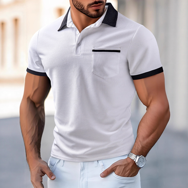 Men's Colorblock Waffle Short Sleeve Polo Shirt MTA2865G1X