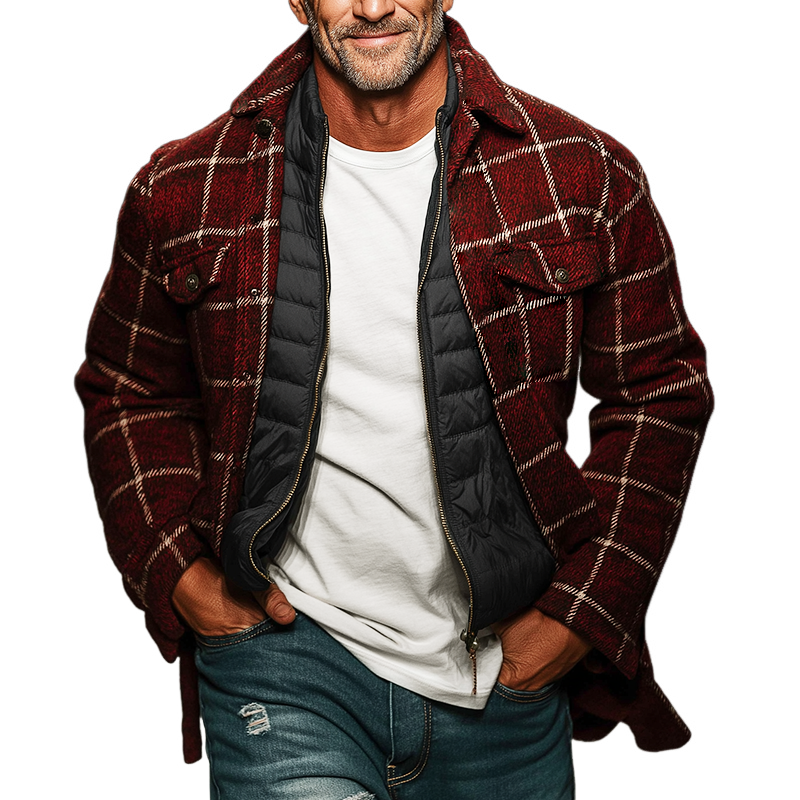 Men's Retro Casual Plaid Print Lapel Jacket MTA1402K3TO