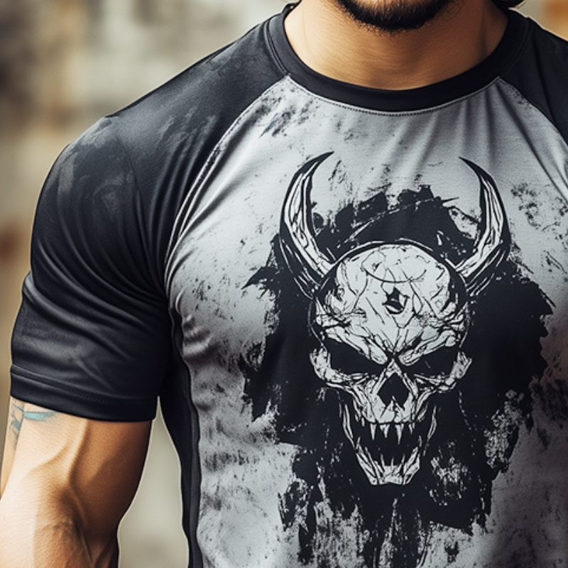 Men's Retro Casual Skull Print Round Neck Short Sleeve T-Shirt 01808377TO