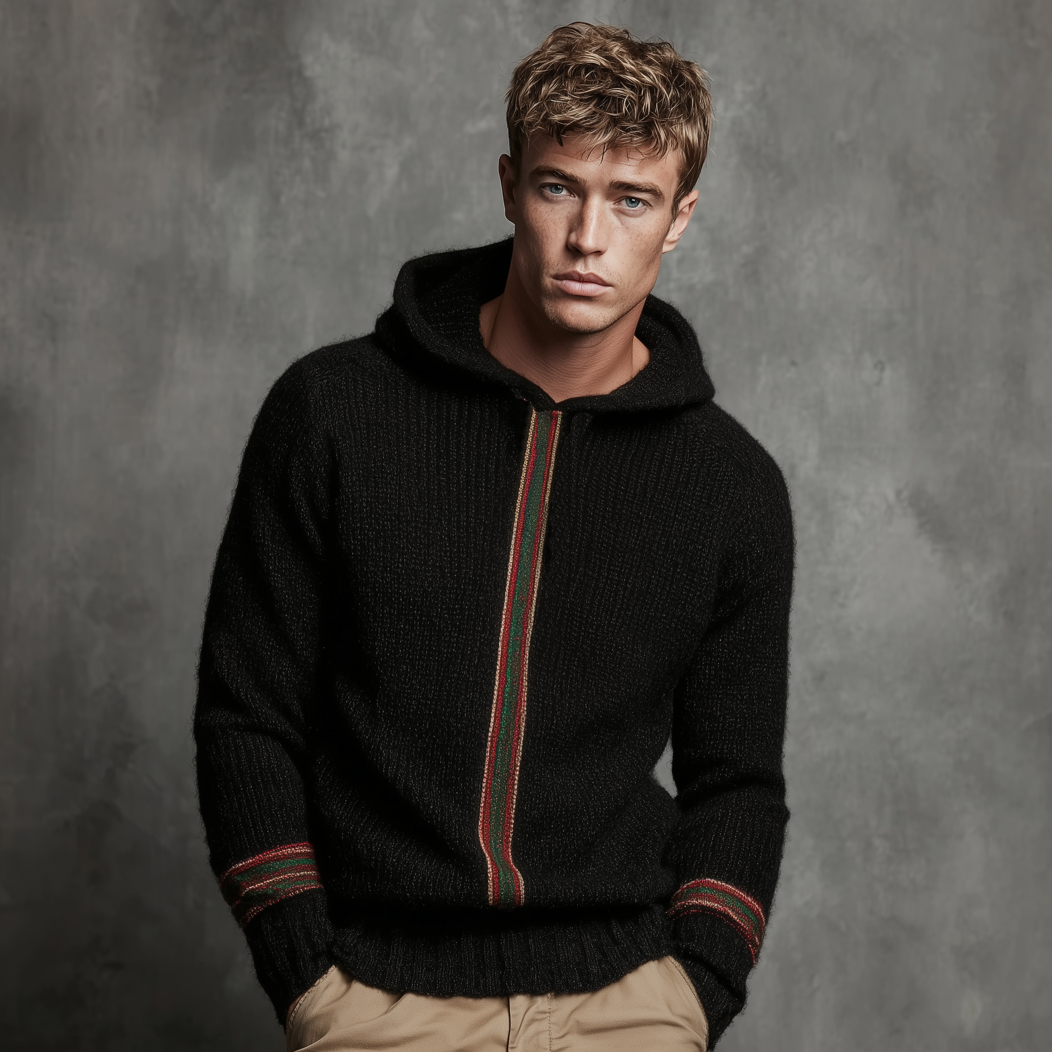 Men's Classic Casual Contrast Striped Hooded Sweater MTA2974I6K