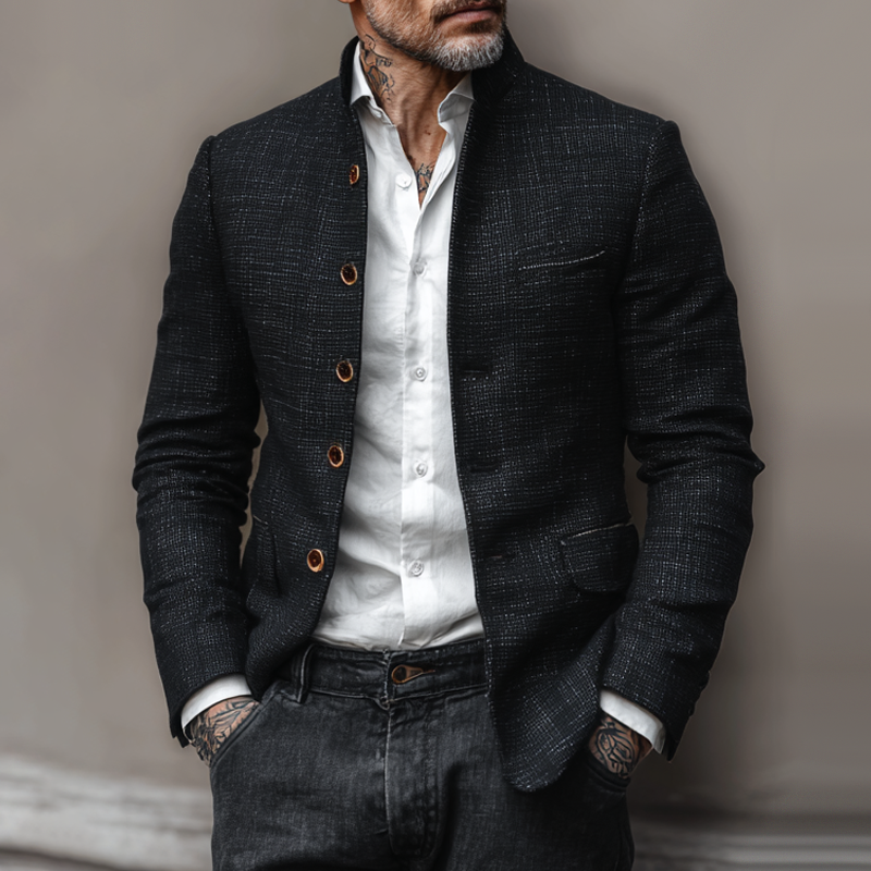 Men's Vintage Tweed Stand Collar Single Breasted Casual Jacket MTA2911H8Z